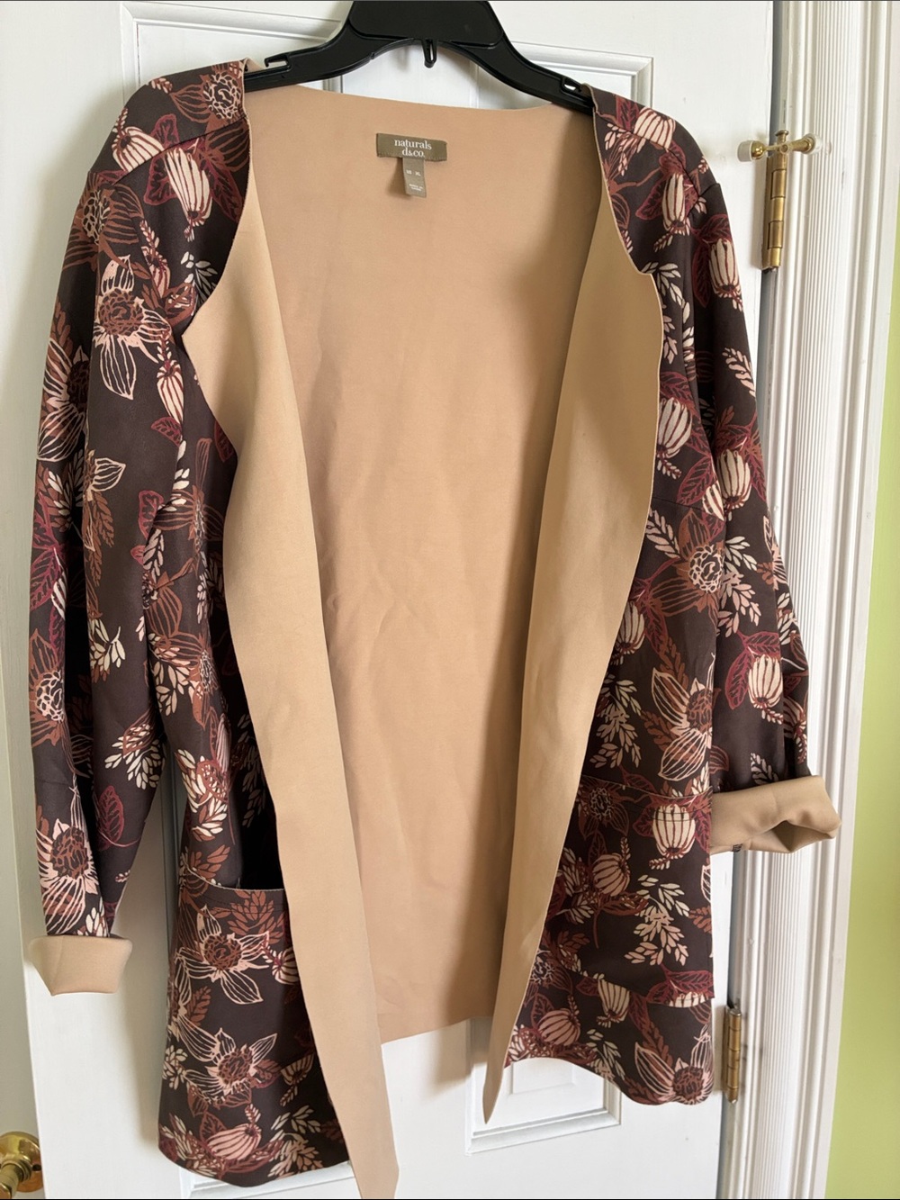 Naturals d&co Floral Open Front Kimono Jacket in Mauve and Blush. Size XL